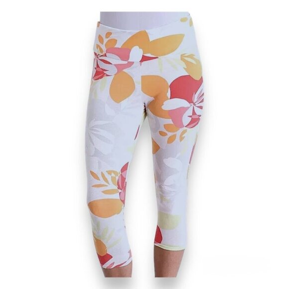 FRESH PRODUCE White BLOSSOMS Stretch Oceanside Capri Leggings Size Small - Picture 1 of 6